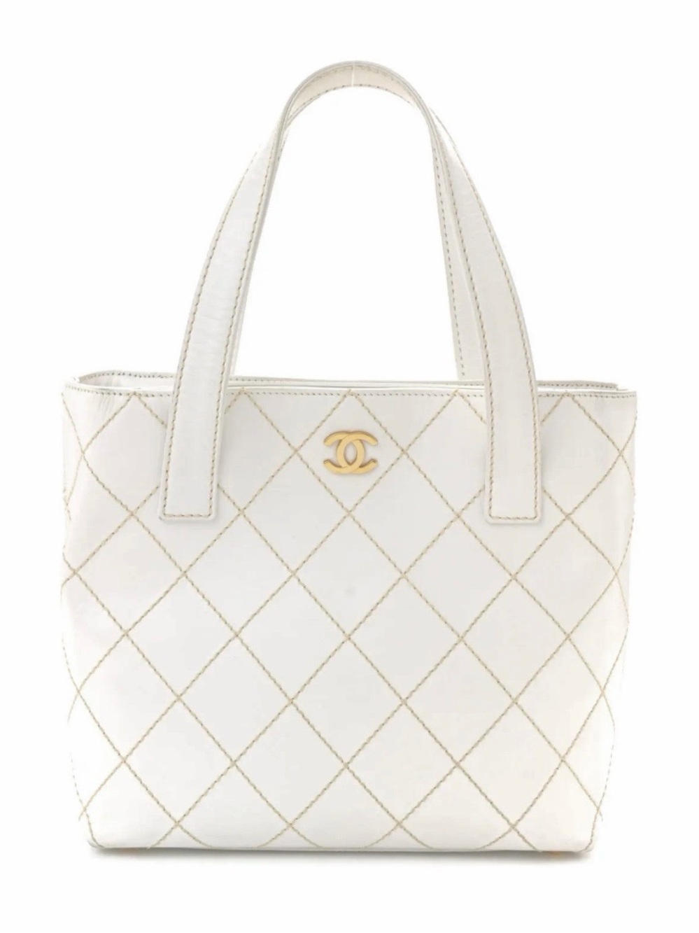 CHANEL Cream Quilted Leather Tote with Gold CC